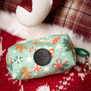 Small bag with Christmas pattern on a red textured surface